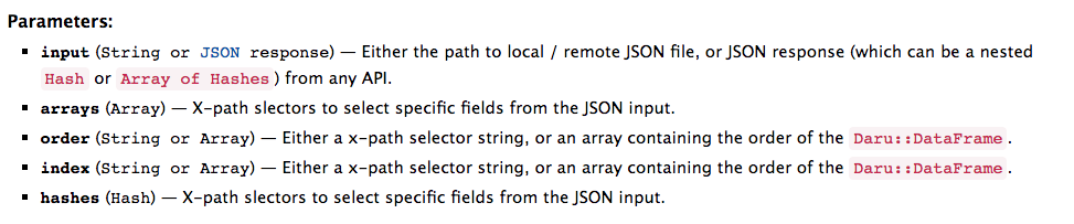 JSON Importer params